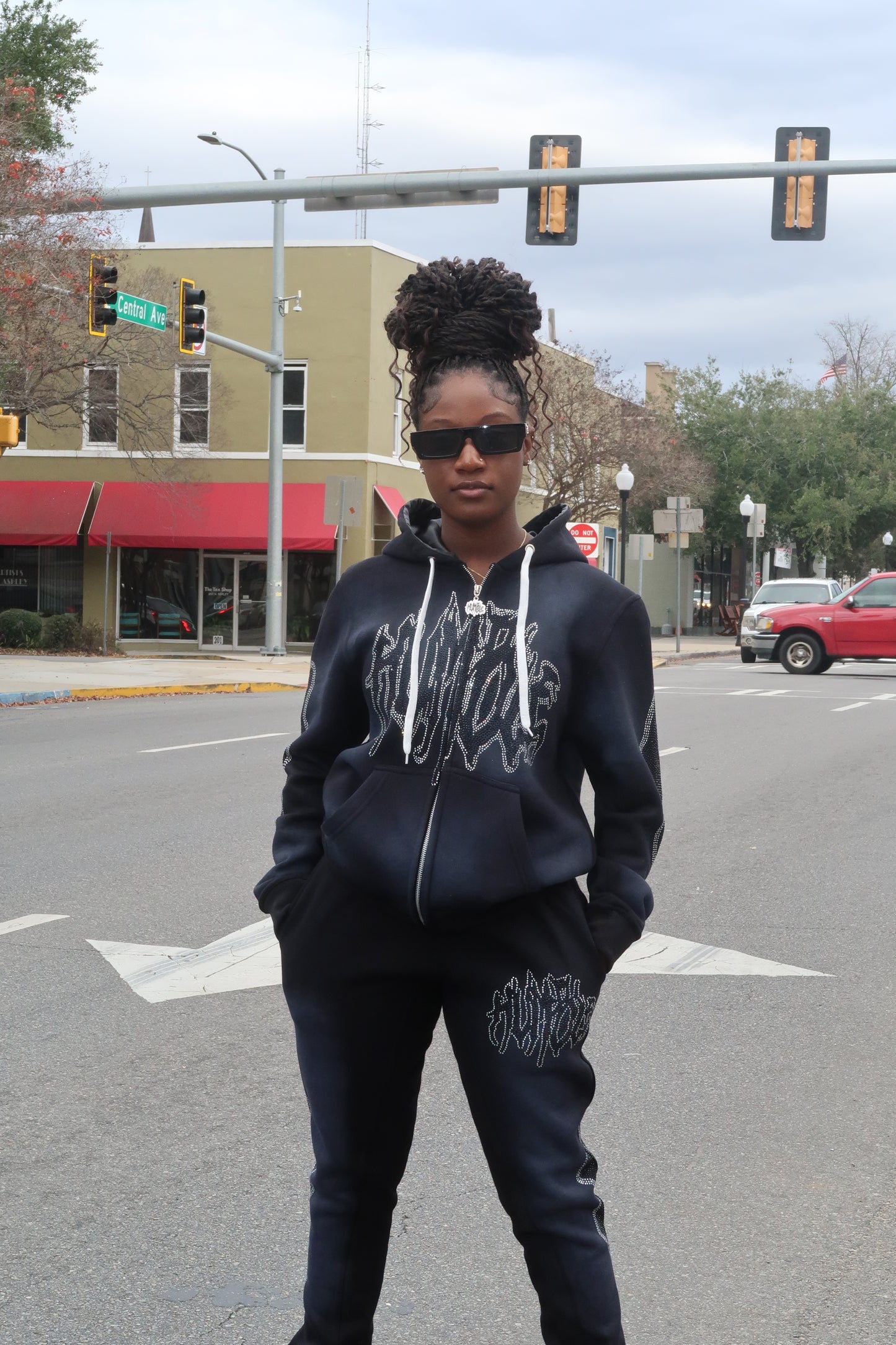 Midnight Rhinestone Zip Up Hoodie
