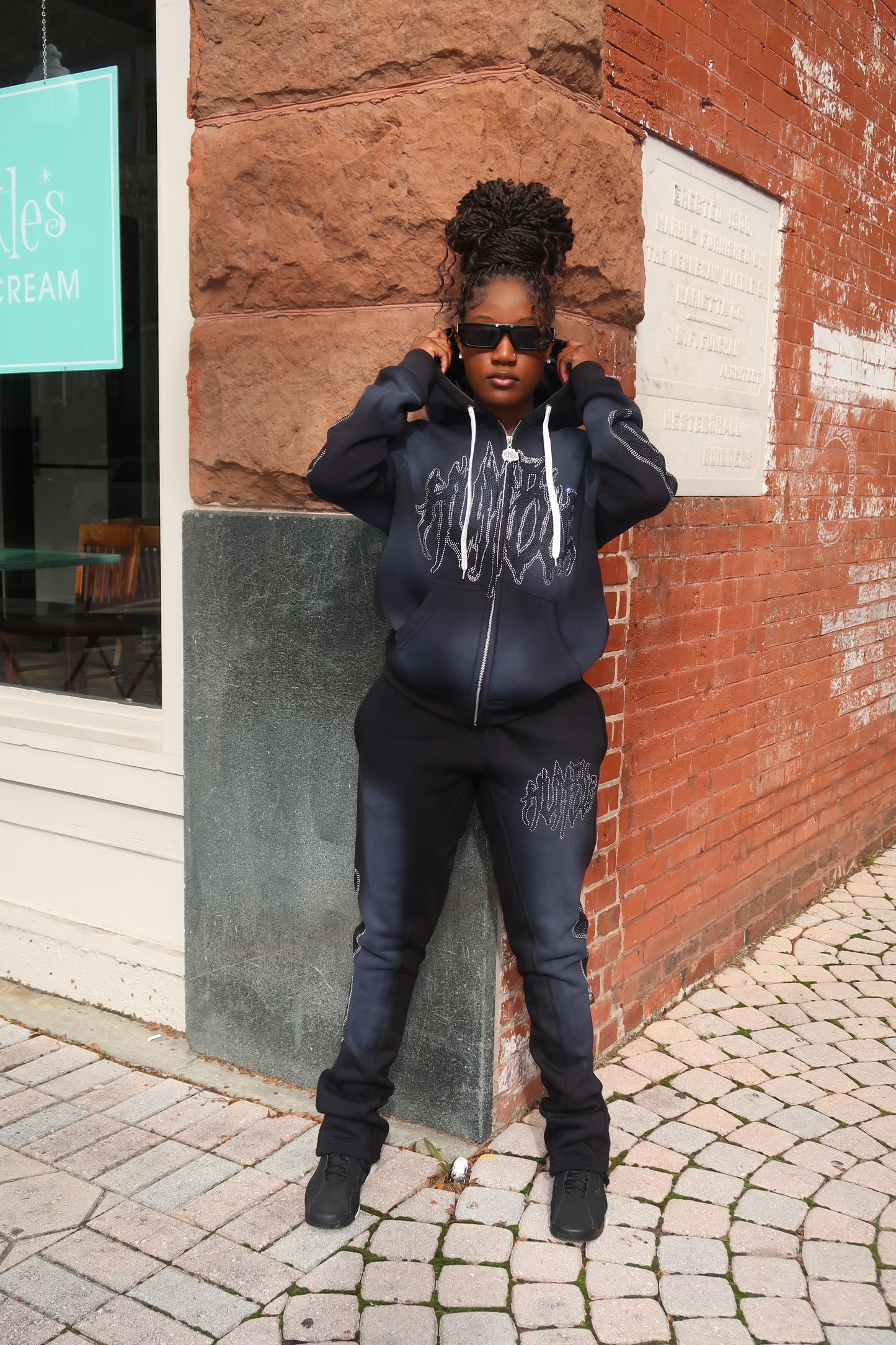 Midnight Rhinestone Zip Up Hoodie