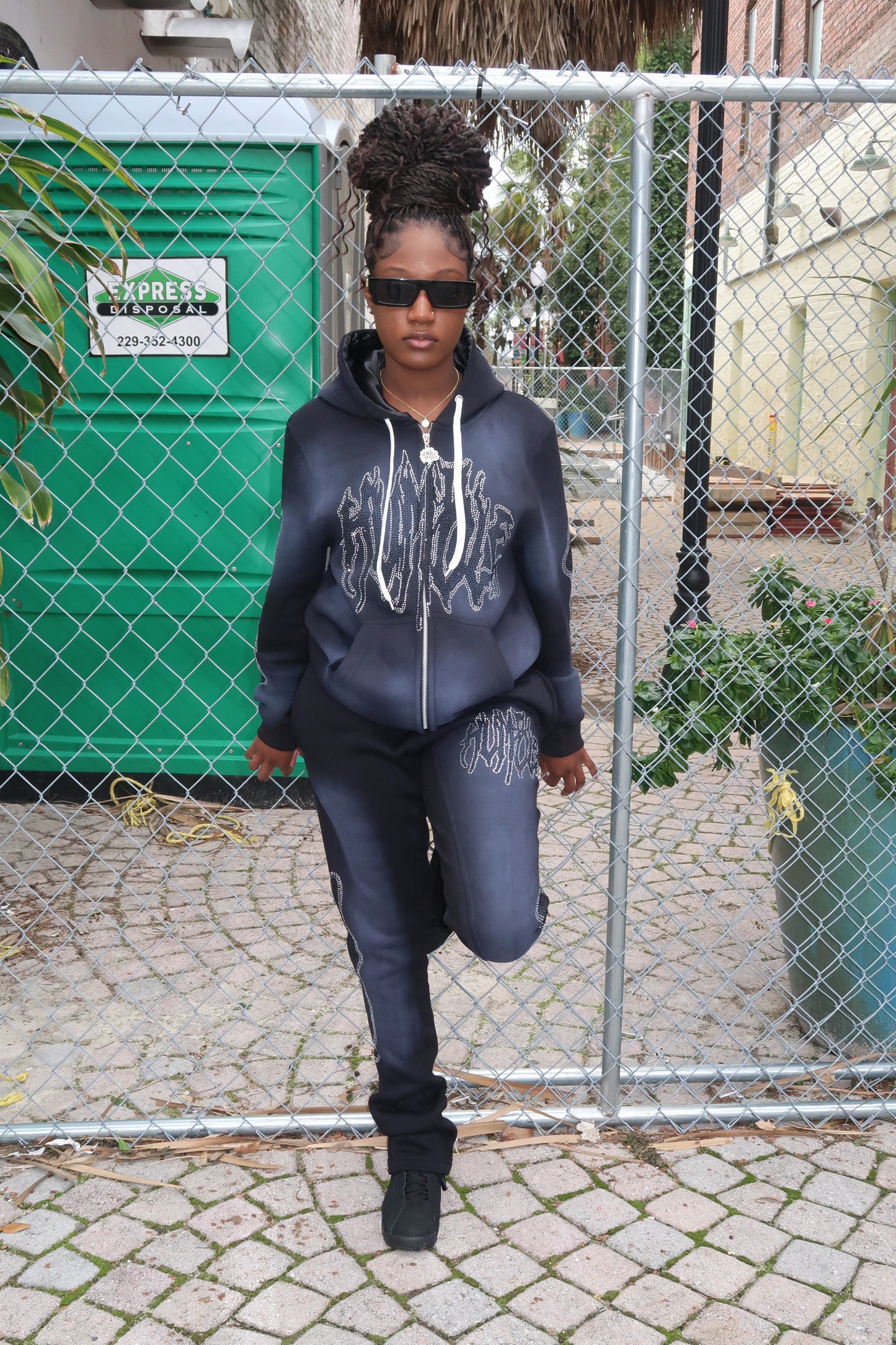 Midnight Rhinestone Zip Up Hoodie