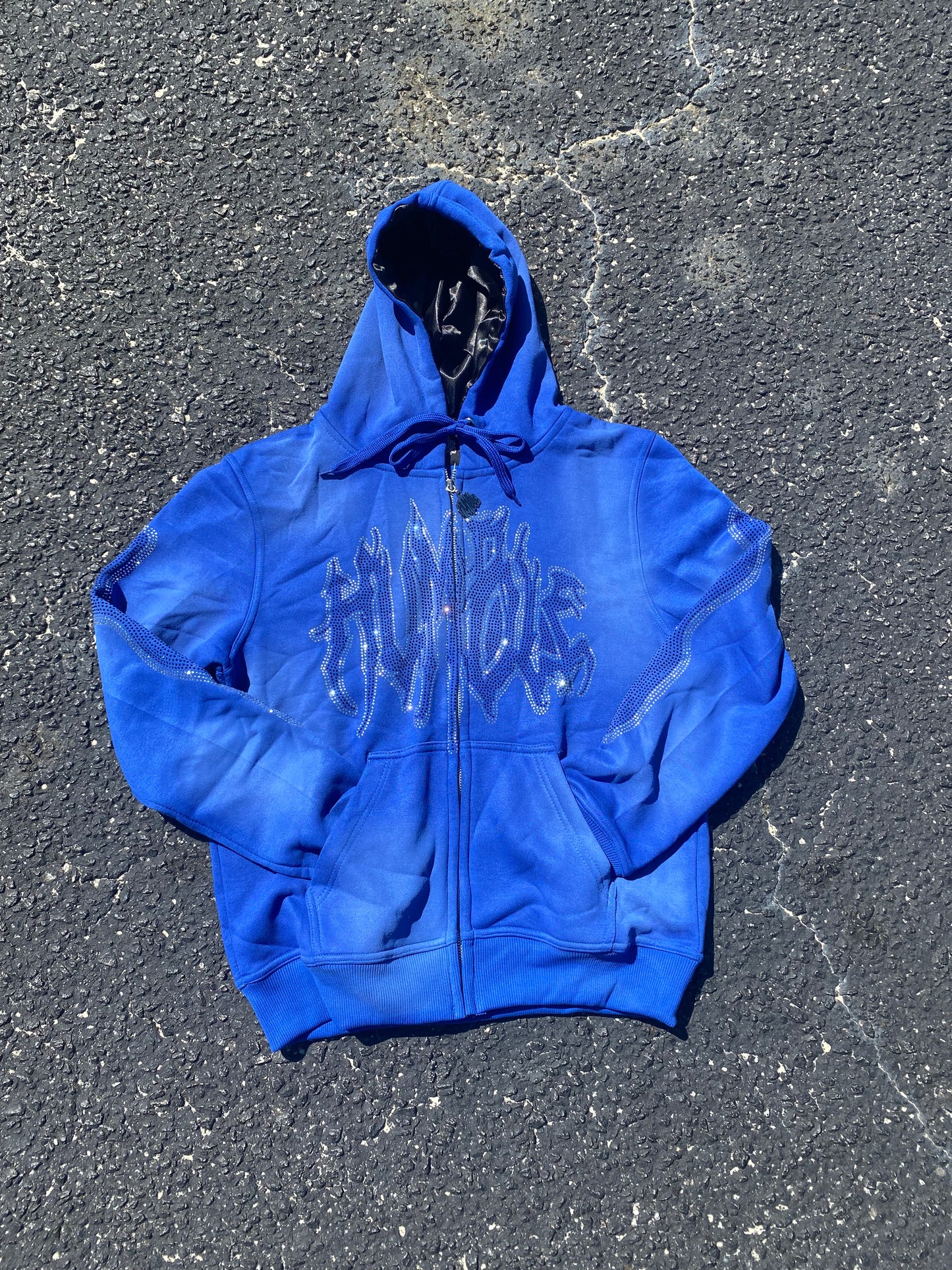 Blue Rhinestone Zip Up Hoodie