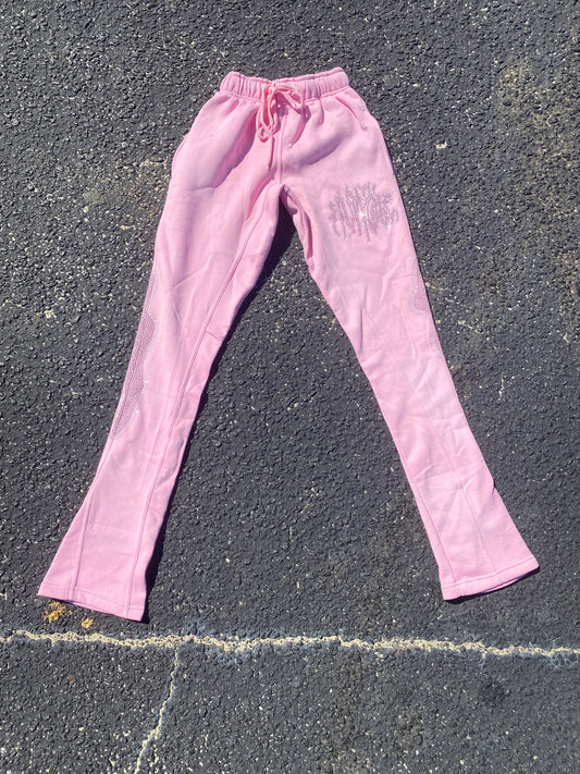 Pink Rhinestone Flare Sweats