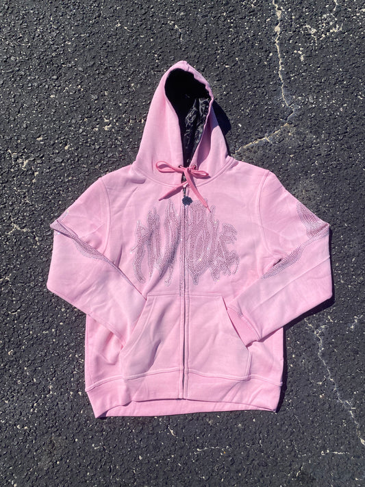 Pink Rhinestone Zip Up Hoodie