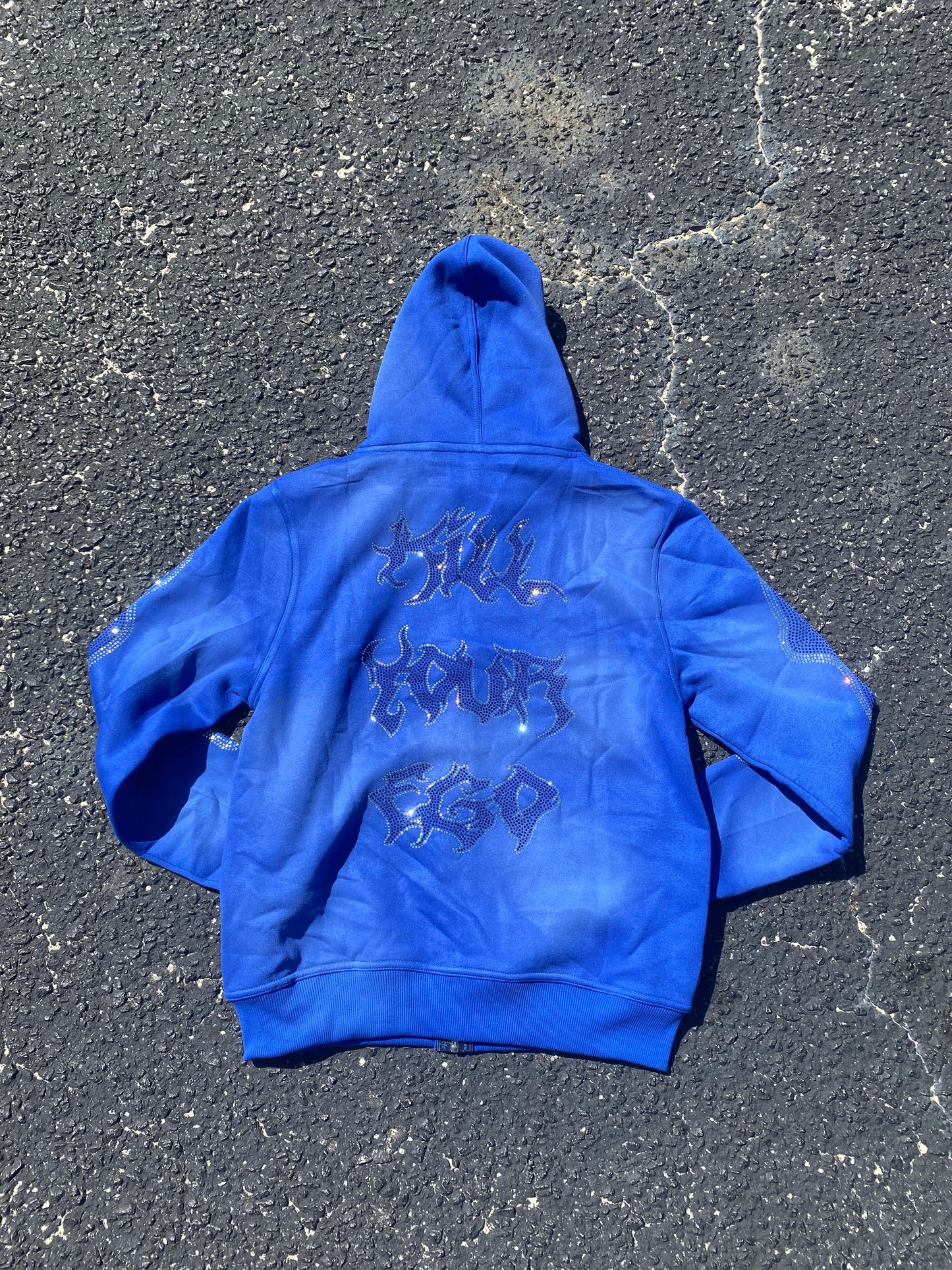 Blue Rhinestone Zip Up Hoodie