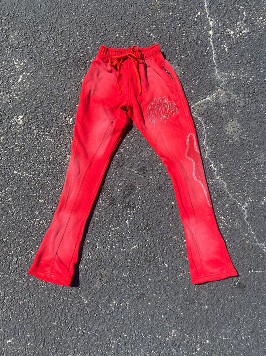 Red Rhinestone Flare Sweats