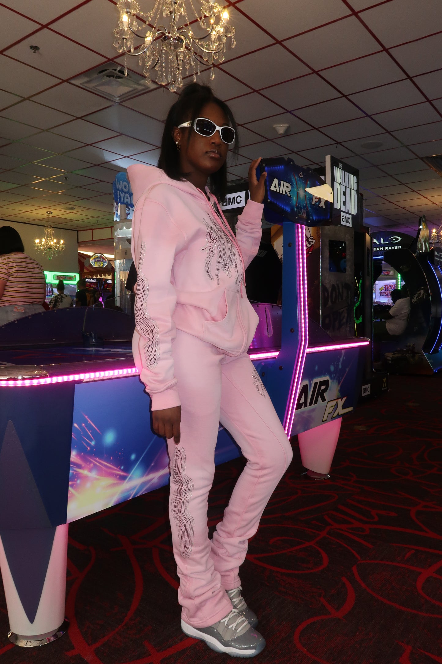 Pink Rhinestone Flare Sweats