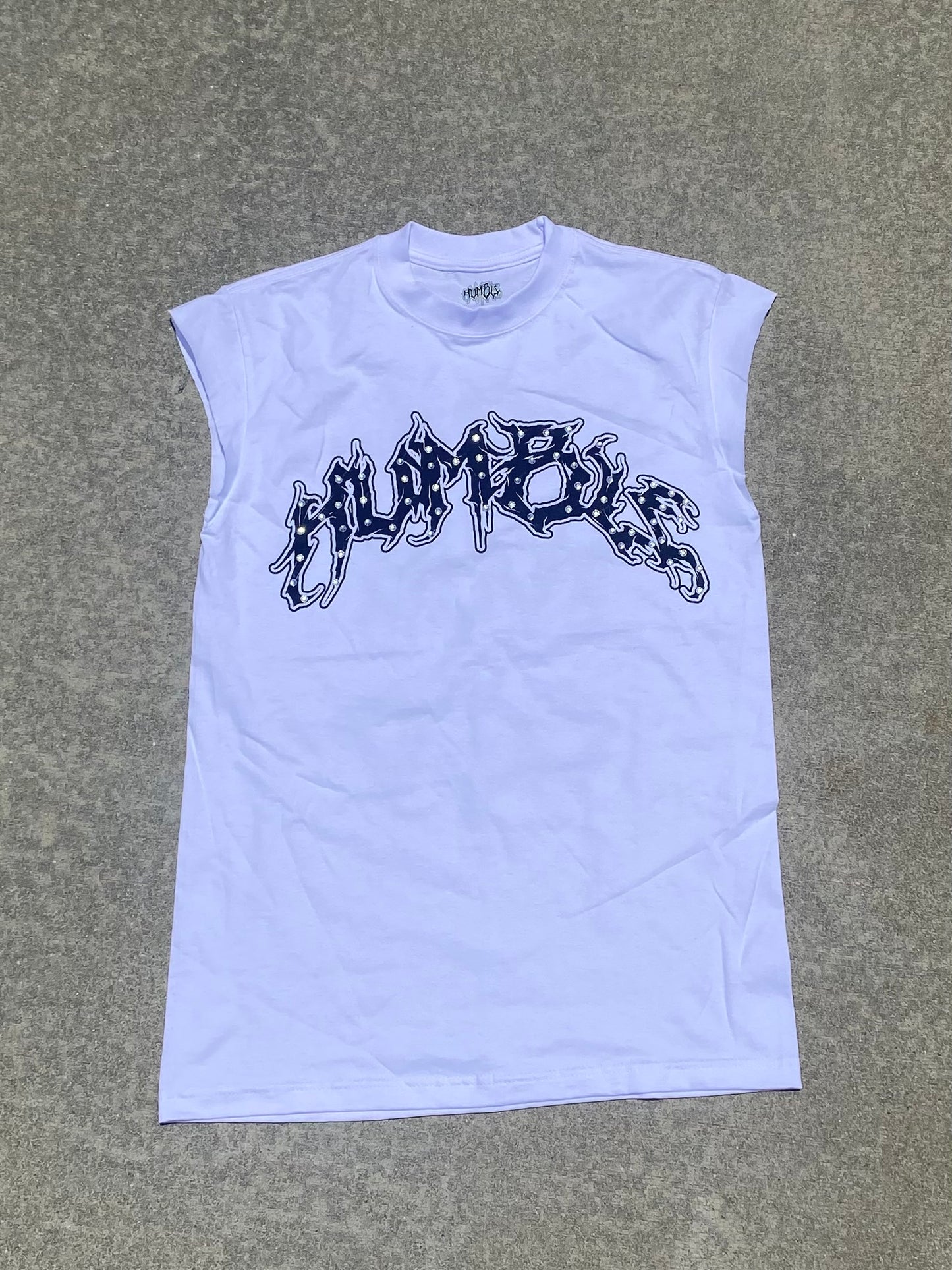 White Rhinestone Essential Cut Off Tee