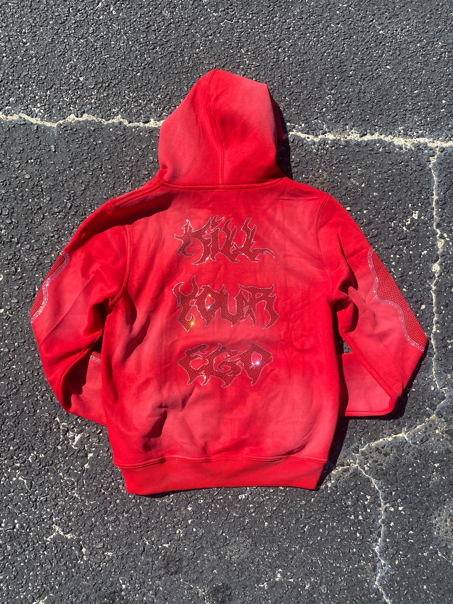 Red Rhinestone Zip Up Hoodie