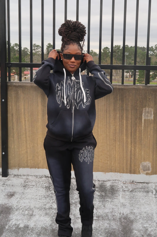 Midnight Rhinestone Zip Up Hoodie